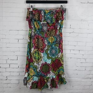 ACCIDENTALLY IN LOVE MULTI COLOR FLORAL STRAPLESS MINI DRESS SIZE SMALL